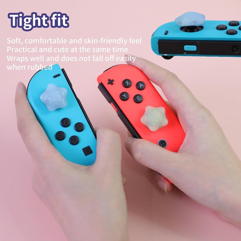 FlyingMage Switch Joycon Thumb Grips Caps, 4 PCS Cute Kawaii 3D Silicone Analog Thumbstick Button Cover Compatible with Nintendo Switch Lite/OLED Joystick Caps (Multicolor Glitter Star) - Image 3